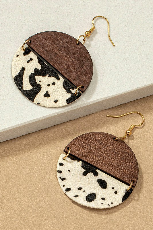 Cow Hide & Wood Earrings