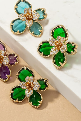 Gem Stone Flower Studs