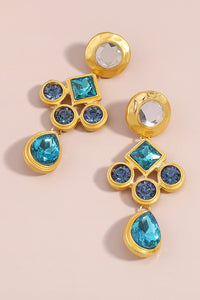 Vintage Blue Rhinestone Drop Earrings