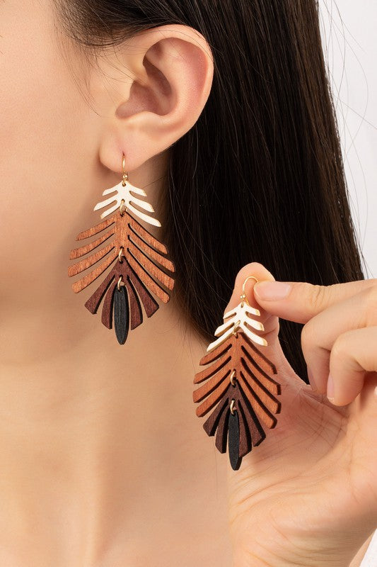 Wood Feather Earrings