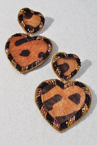 Suede Leopard Heart Earrings