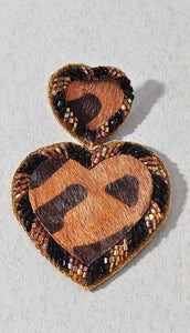 Suede Leopard Heart Earrings