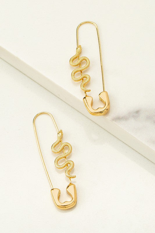 Safety Pin Snake Earrings
